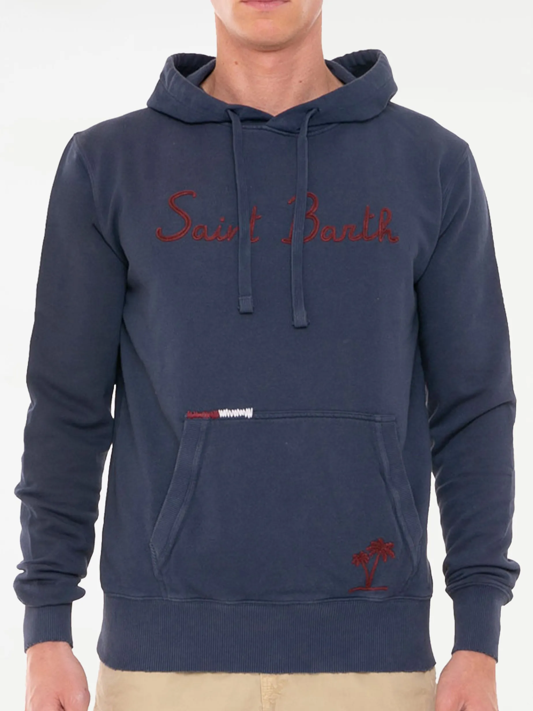 Felpa blu in cotone con ricamo