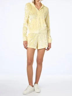 Felpa con cappuccio e cerniera in ciniglia giallo pallido da donna Jasmine