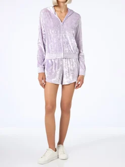 Felpa con cappuccio e cerniera in ciniglia lilla da donna Jasmine