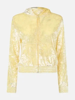 Felpa con cappuccio e cerniera in ciniglia giallo pallido da donna Jasmine