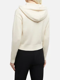 Felpa con cappuccio lavorata a maglia bianco sporco da donna