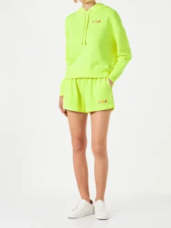 Felpa giallo fluo con cappuccio con ricamo St. Barth