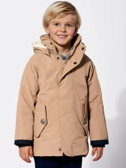 Giacca a vento beige con cappuccio da bambino