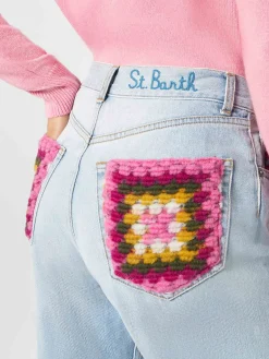 Jeans da donna con tasche in crochet