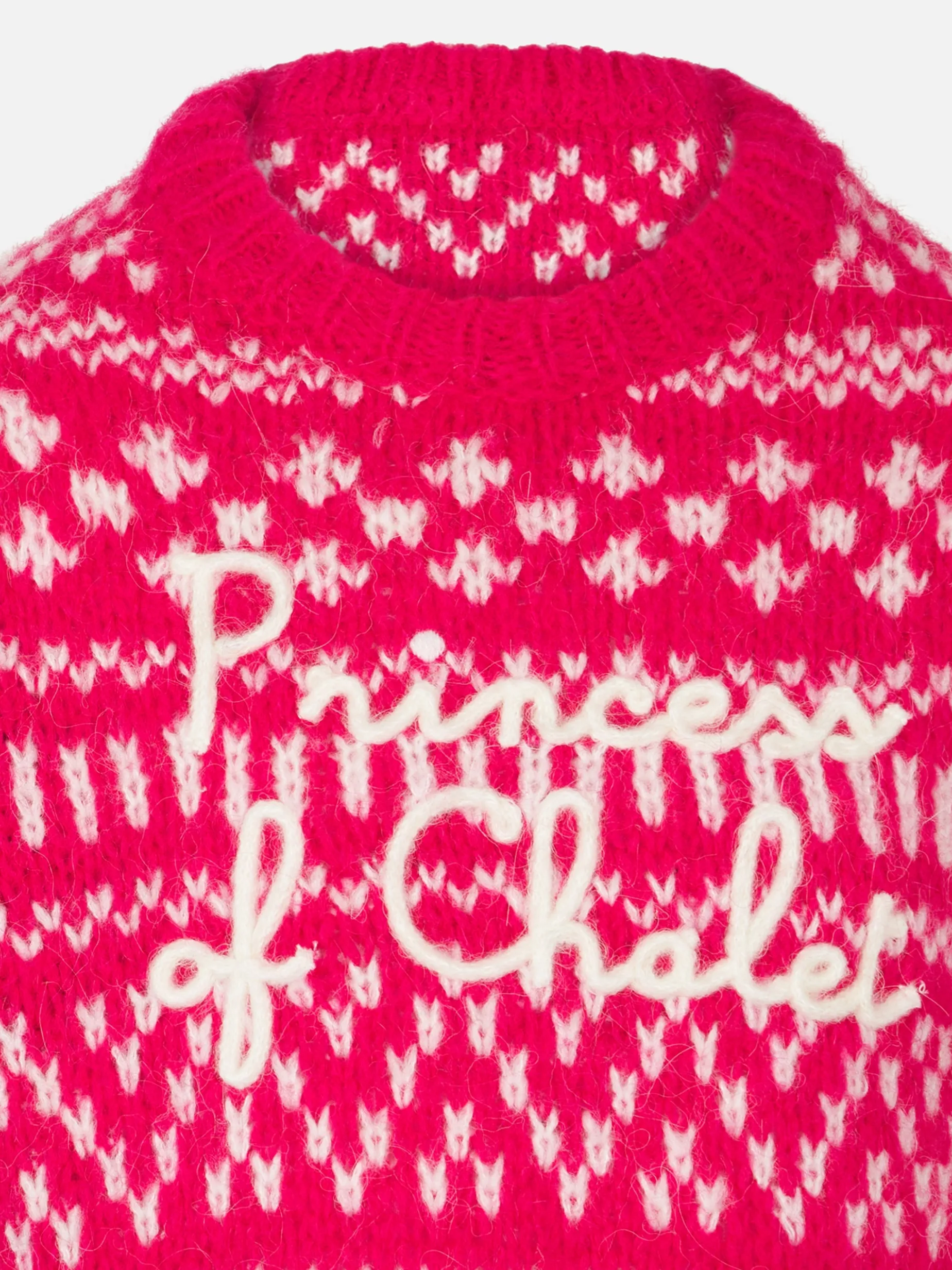 Maglia da bambina girocollo morbida con stampa Fair Isle e ricamo Princess of Chalet