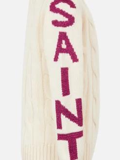 Maglia da bambina girocollo intrecciata con stampa Saint Moritz in lurex