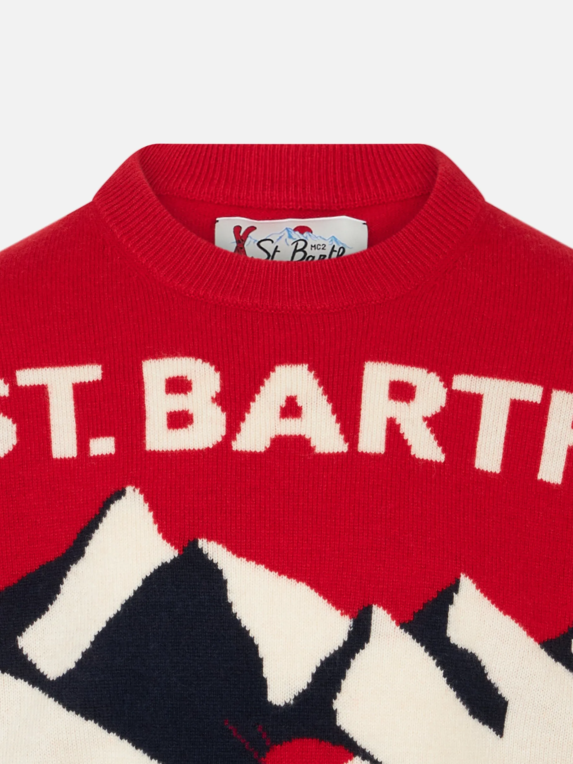 Maglia da bambino girocollo con stampa jacquard cartolina St. Barth Ski Club