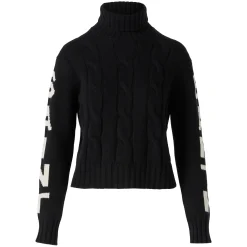 Maglia da donna a collo alto nera intrecciata