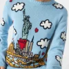 Maglia da donna girocollo con cartolina di New York
