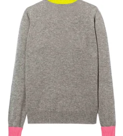 Maglia da donna grigia ricamo GIRL PWR fluo e dettagli fluo