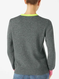 Maglia da donna grigia ricamo GIRL PWR fluo e dettagli fluo