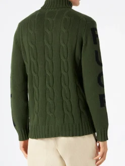 Maglia da uomo a collo alto intrecciata con stampa Fuori pista