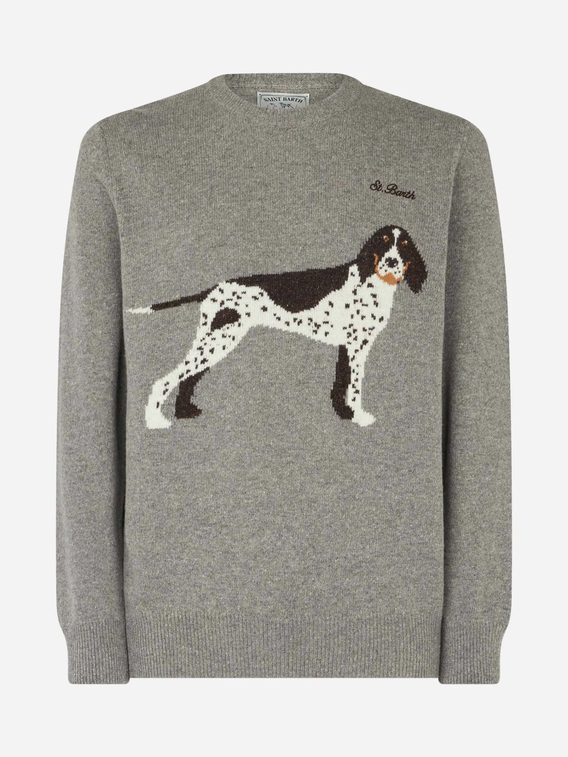 Maglia da uomo girocollo in donegal con stampa jacquard cani country
