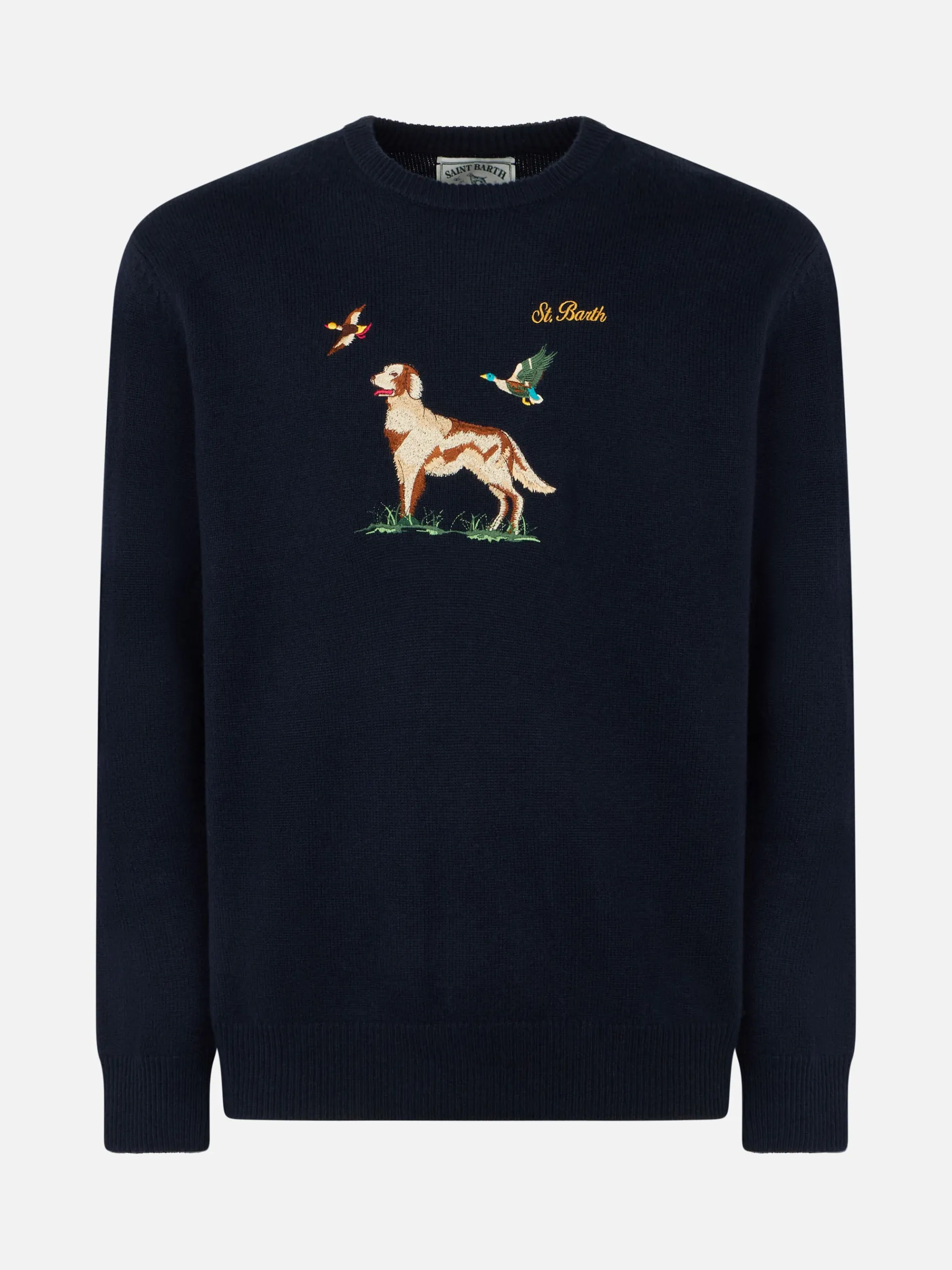 Maglia da uomo girocollo in donegal con stampa jacquard puntatore inglese