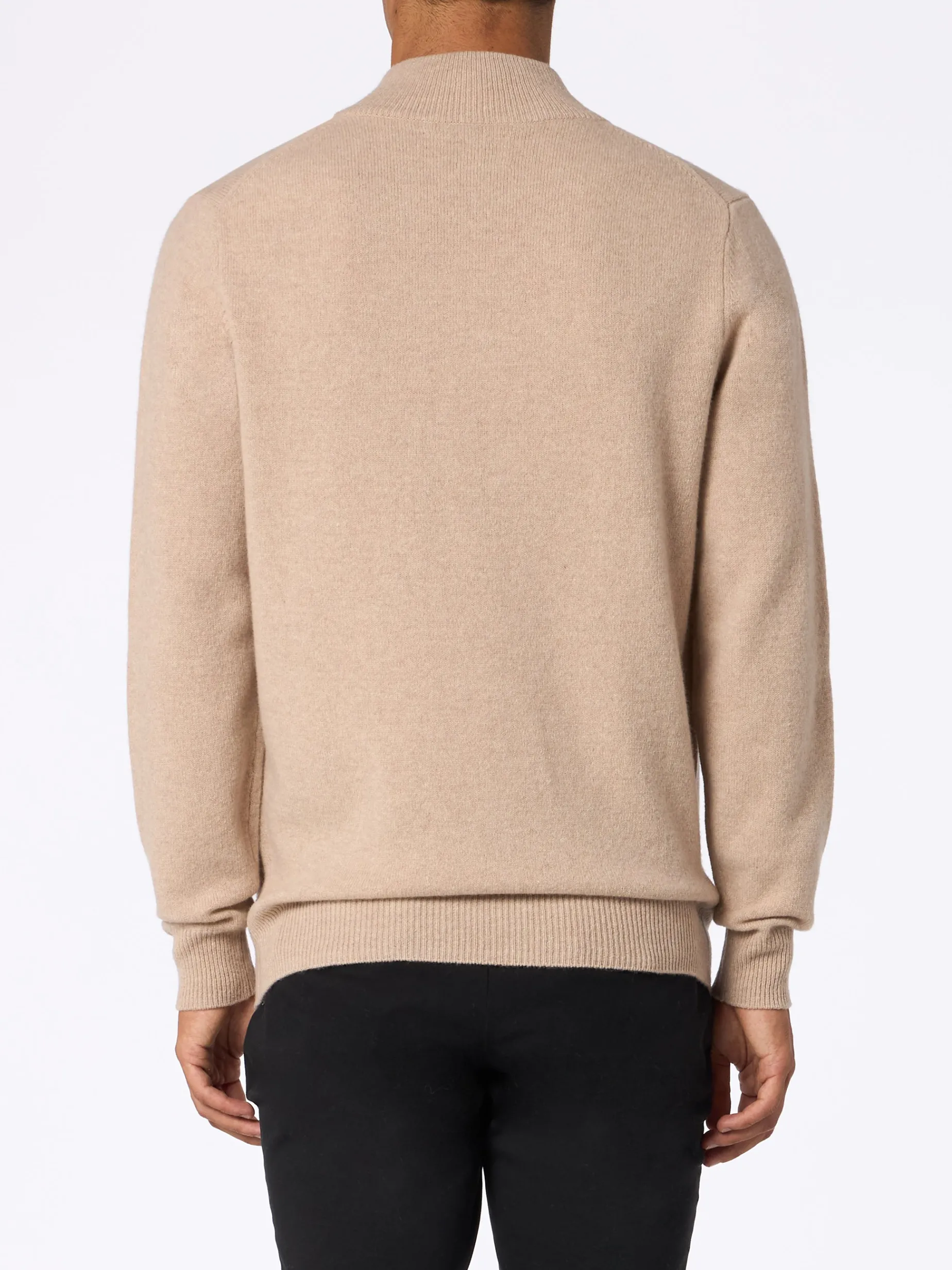 Maglione beige in lambswool con cerniera a un quarto da uomo Jermyn
