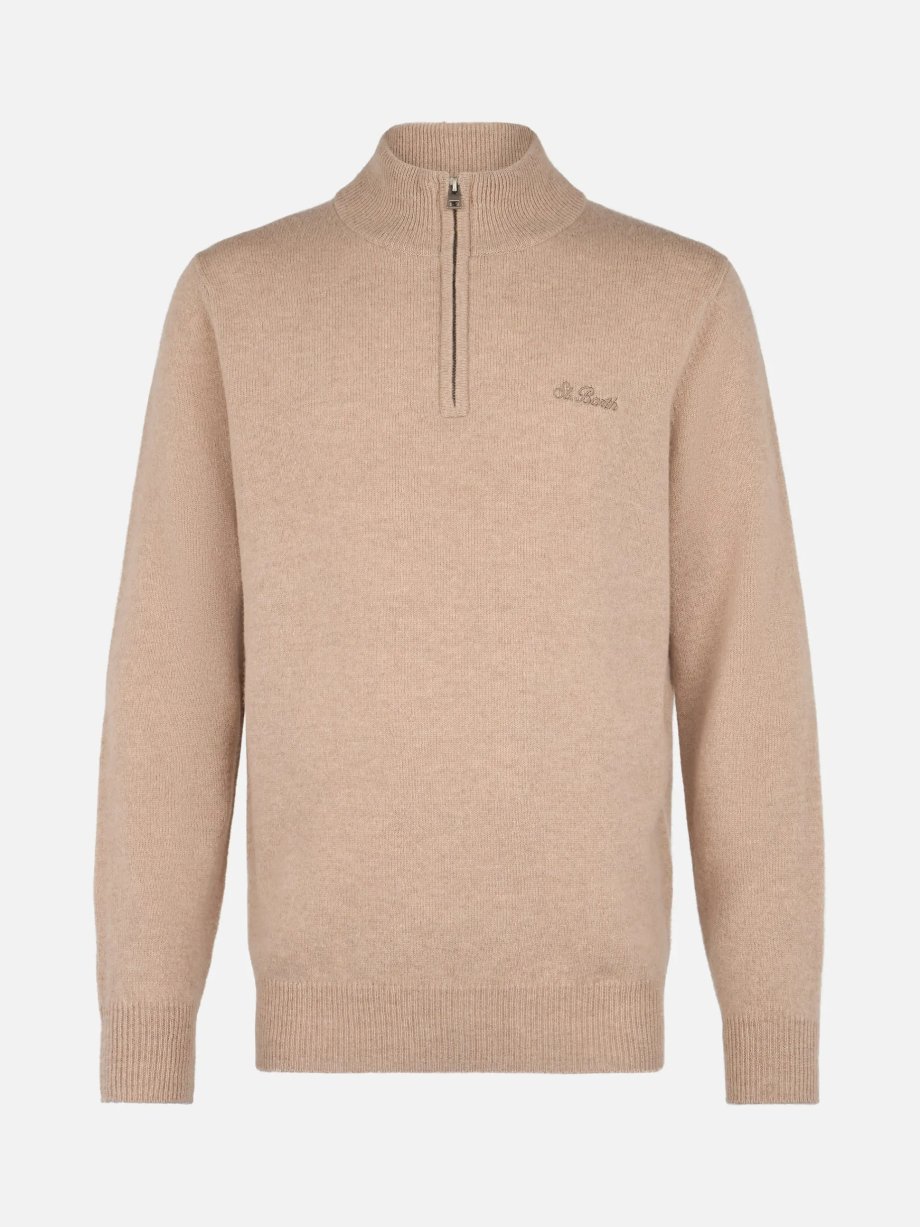 Maglione beige in lambswool con cerniera a un quarto da uomo Jermyn