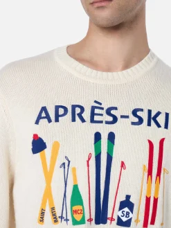 Maglione bianco da uomo Bombardino con ricamo Après ski