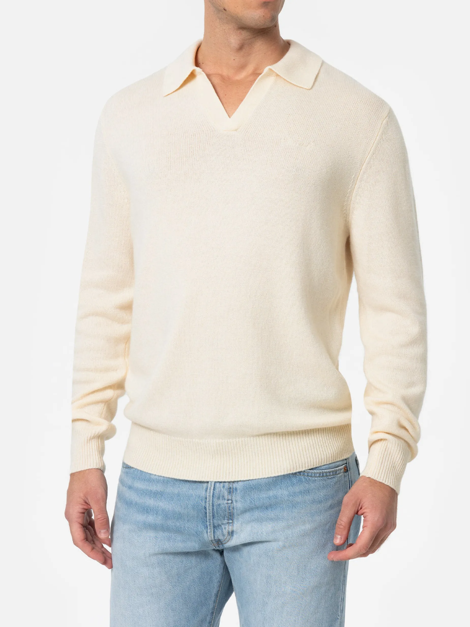 Maglione bianco da uomo misto cashmere con collo a polo Covent
