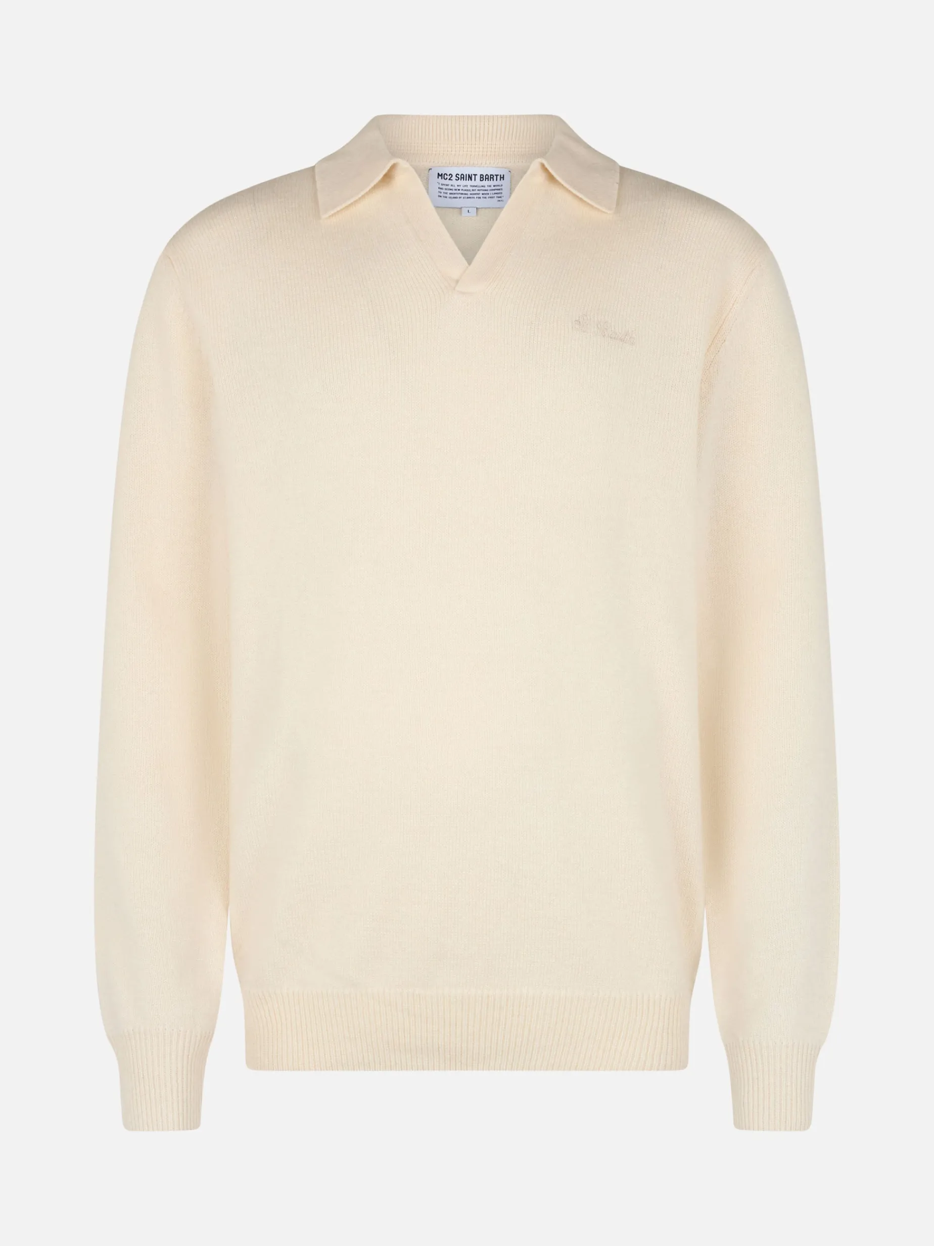Maglione bianco da uomo misto cashmere con collo a polo Covent