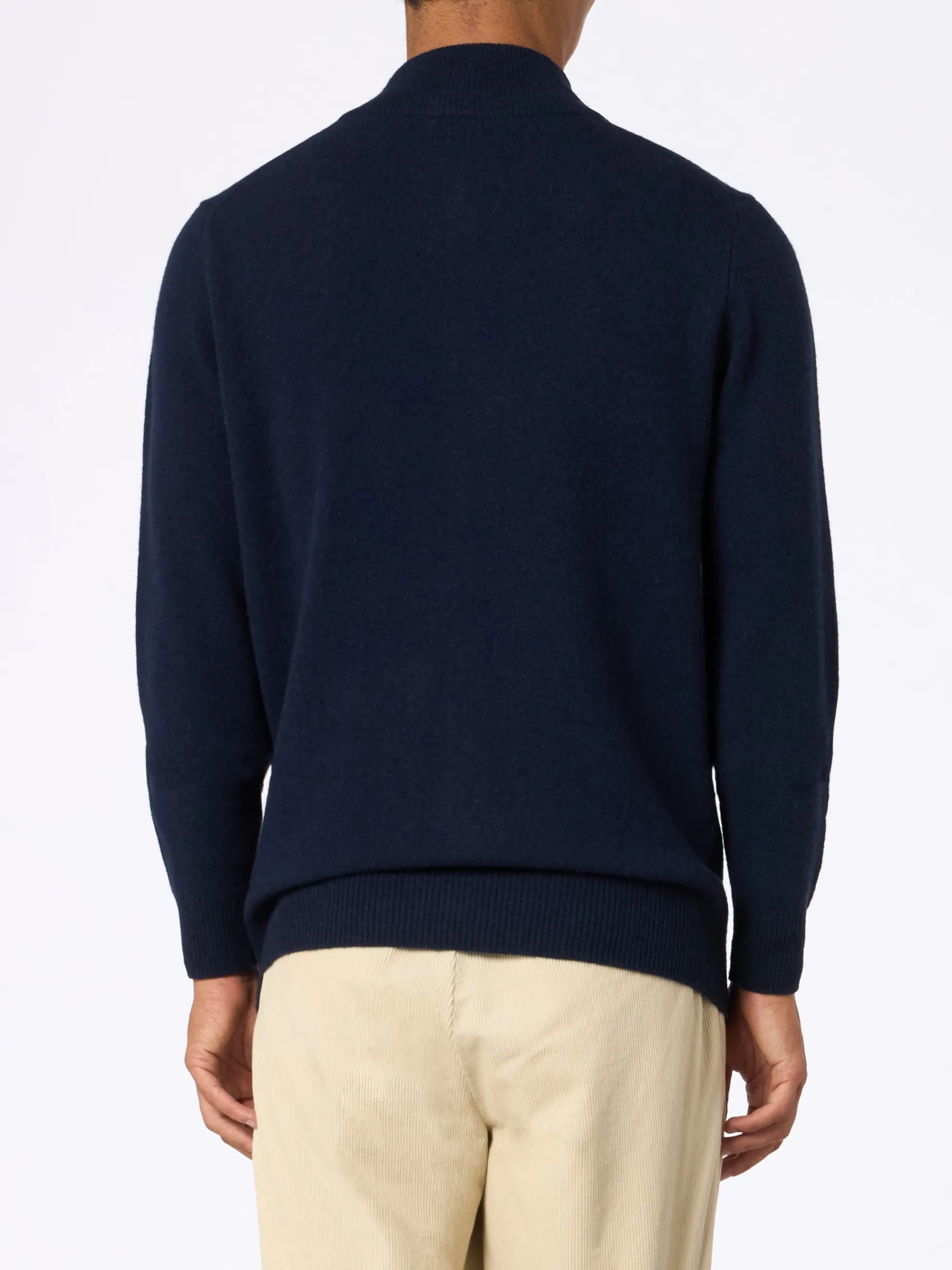 Maglione blu in Lambswool con cerniera a un quarto da uomo Jermyn