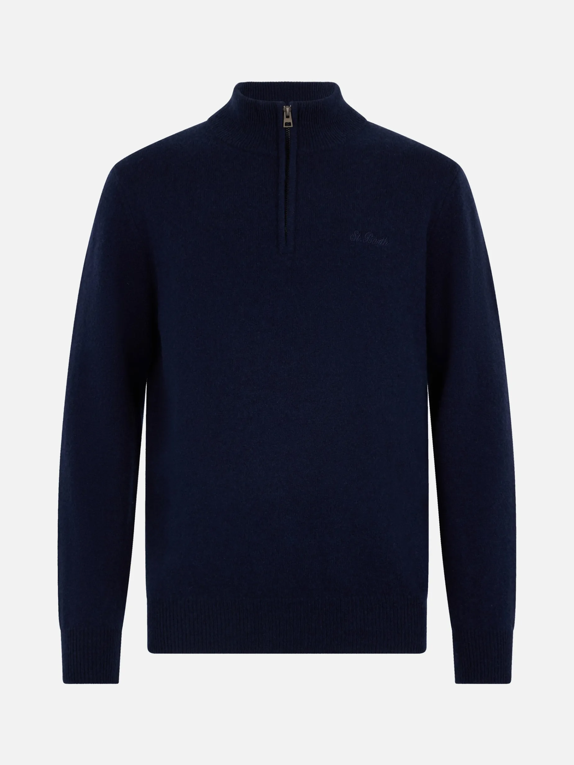 Maglione blu in Lambswool con cerniera a un quarto da uomo Jermyn