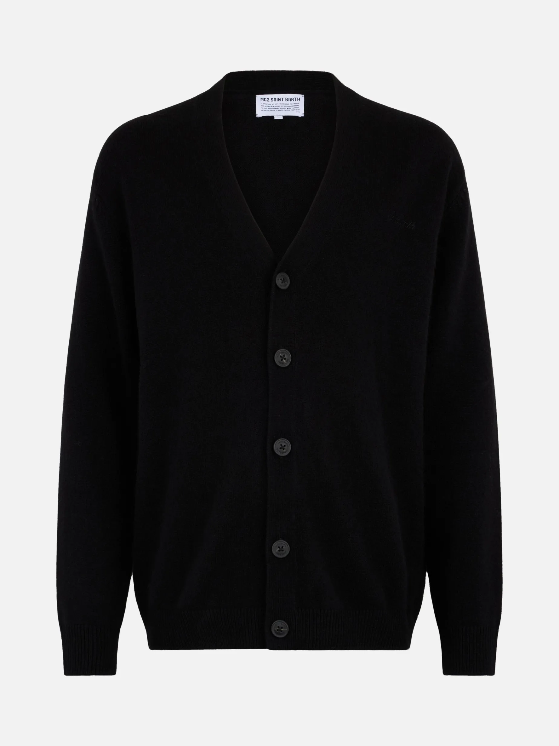 Maglione cardigan nero in misto cashmere da uomo Herrison