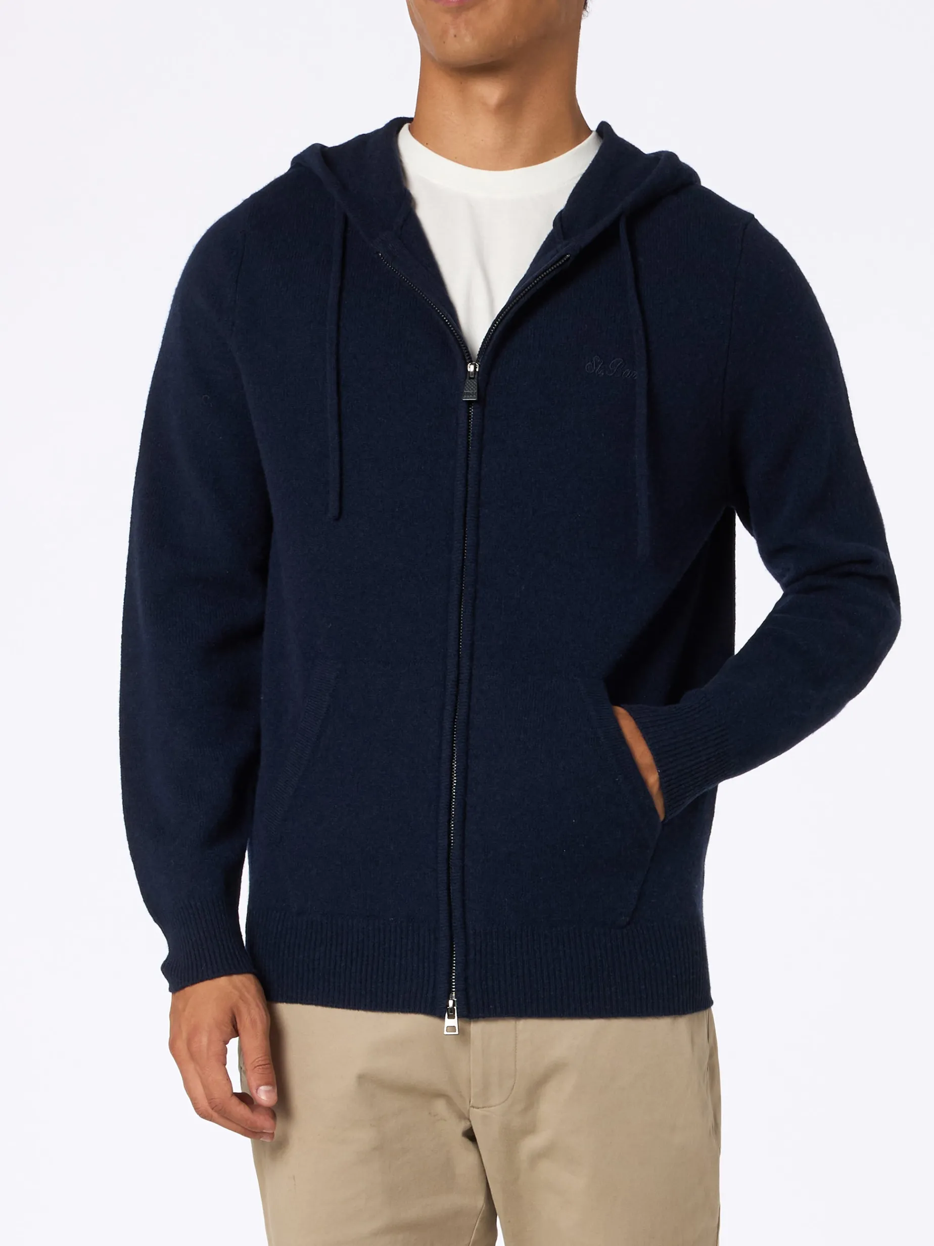 Maglione con cappuccio Notting in lambswool blu navy da uomo