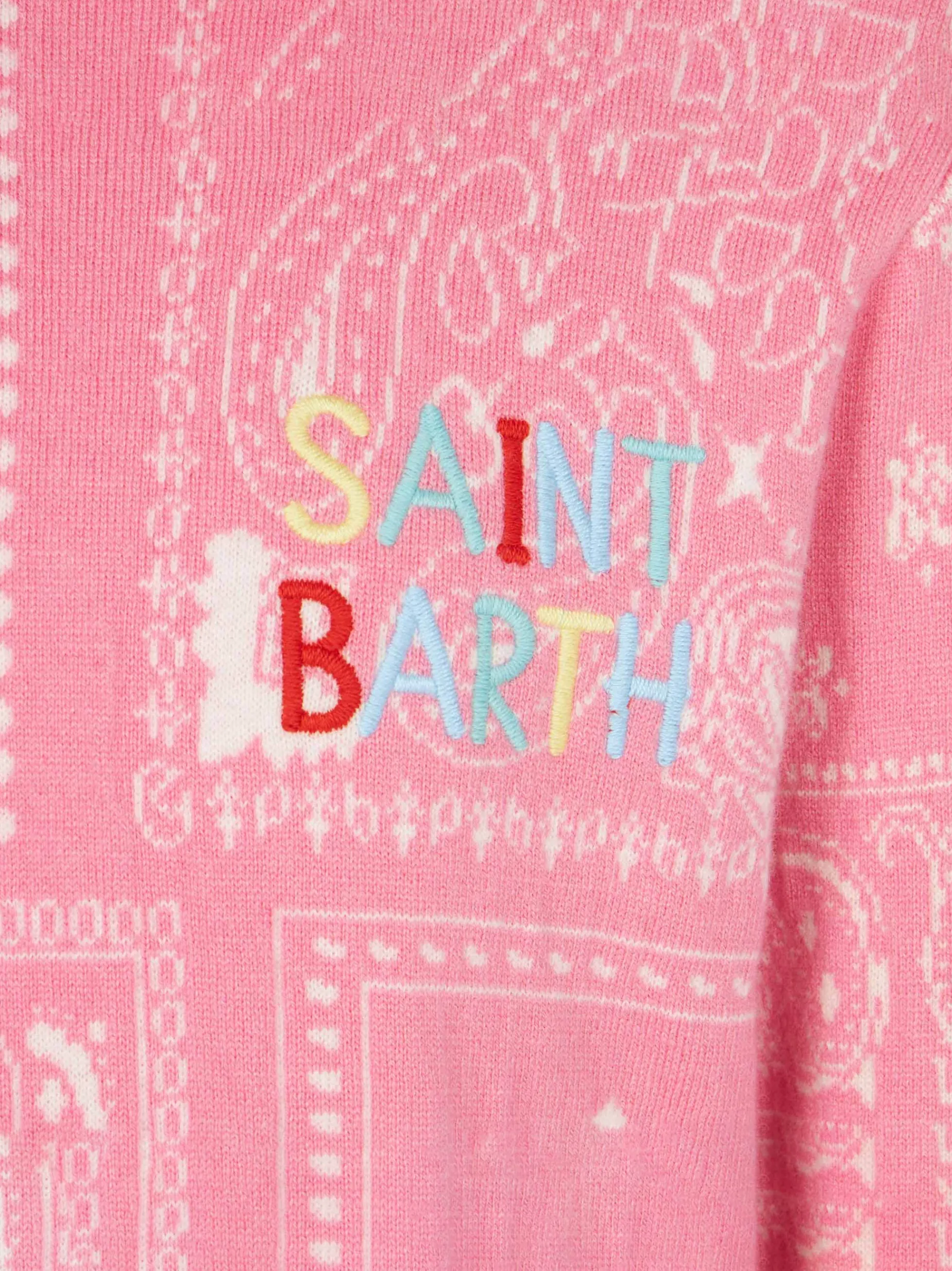 Maglione da bambina stampa bandana con ricamo Saint Barth