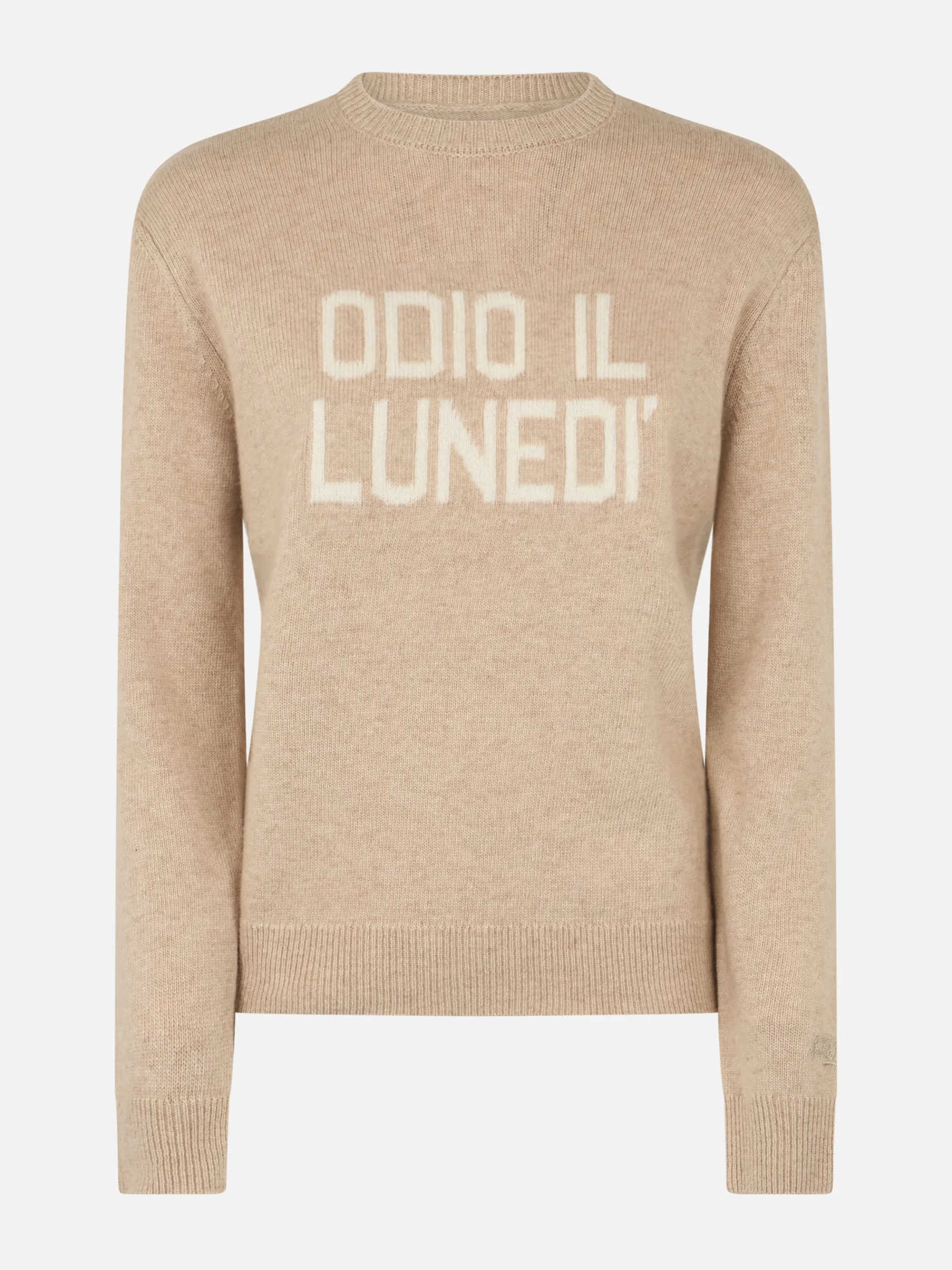 Maglione da donna beige New Queen con stampa Odio il Lunedì