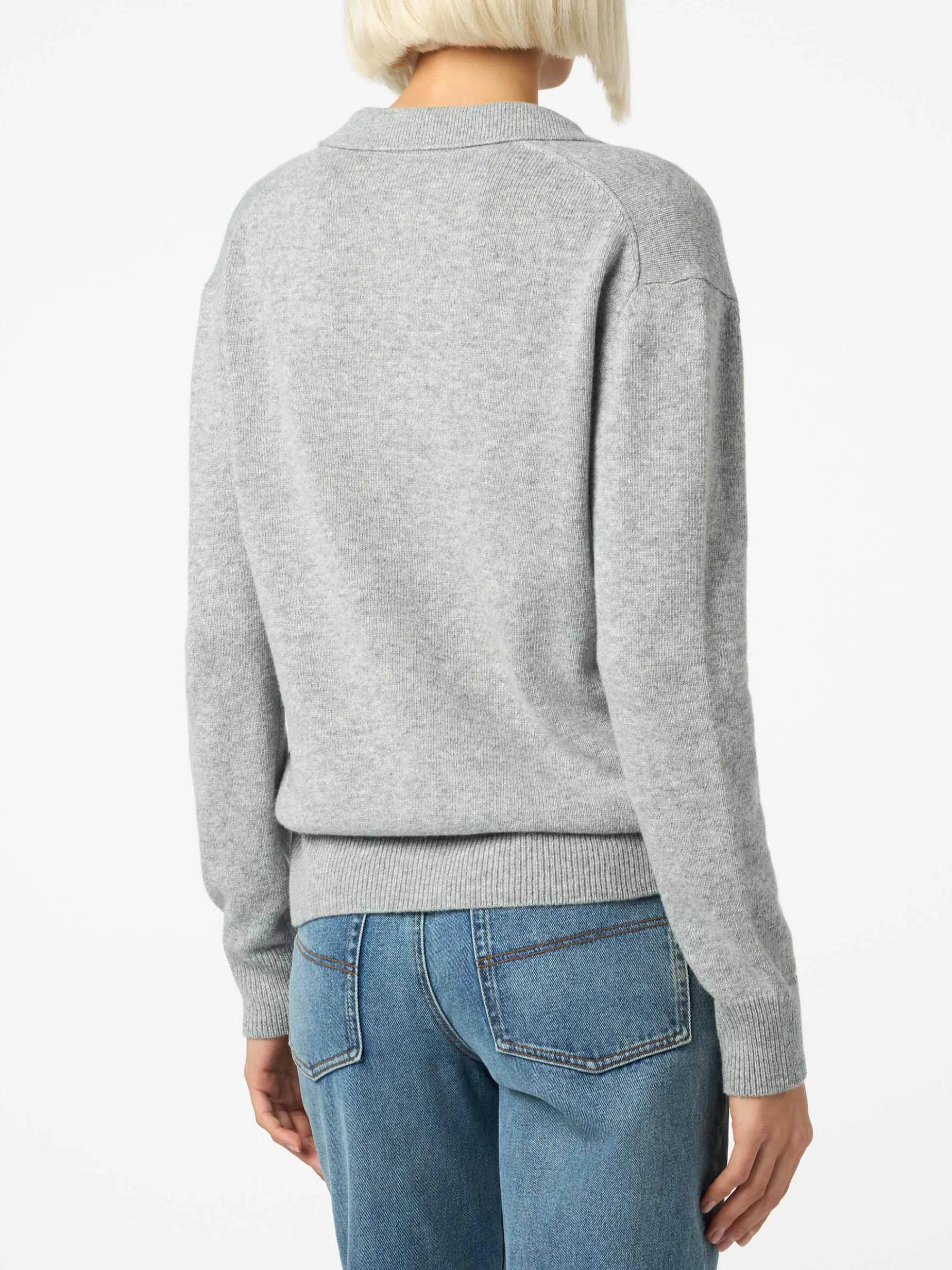 Maglione da donna grigio mélange Eze con collo polo