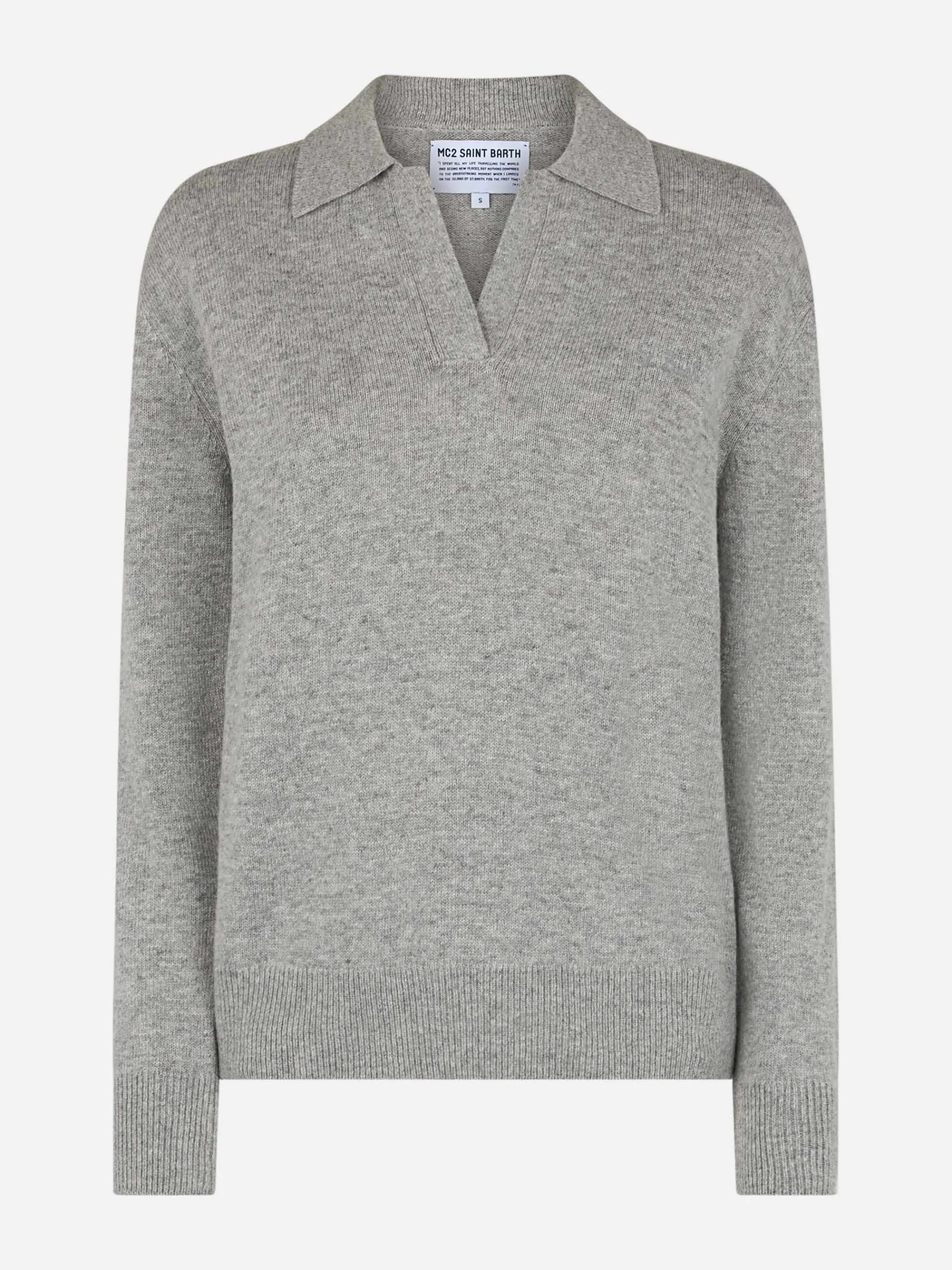 Maglione da donna grigio mélange Eze con collo polo
