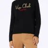 Maglione da donna nero New Queen con ricamo Vip club Cortina | VIP CLUB CORTINA SPECIAL EDITION