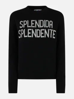 Maglione da donna nero New Queen con stampa Splendida Splendente