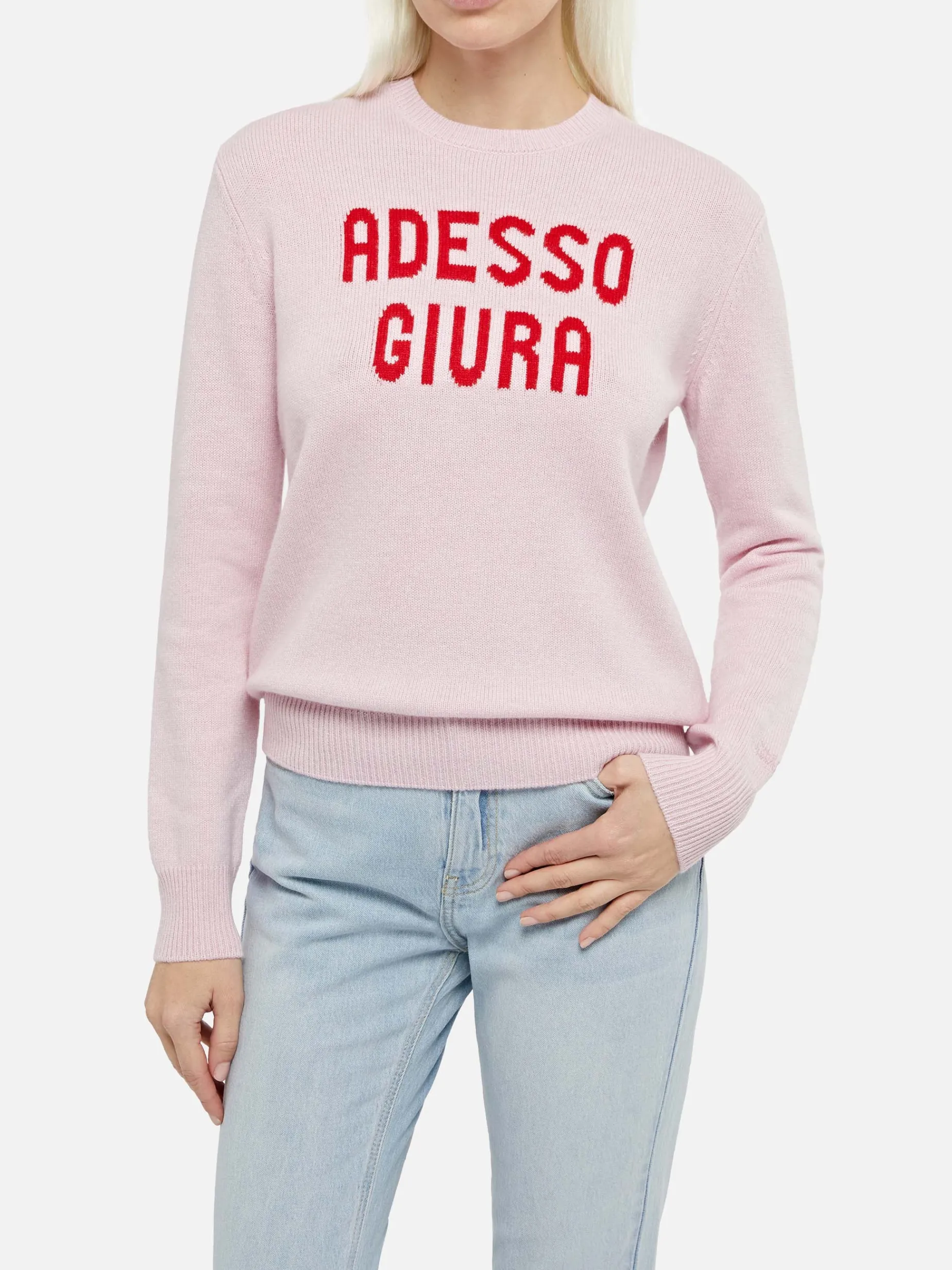 Maglione da donna rosa New Queen con stampa Adesso Giura