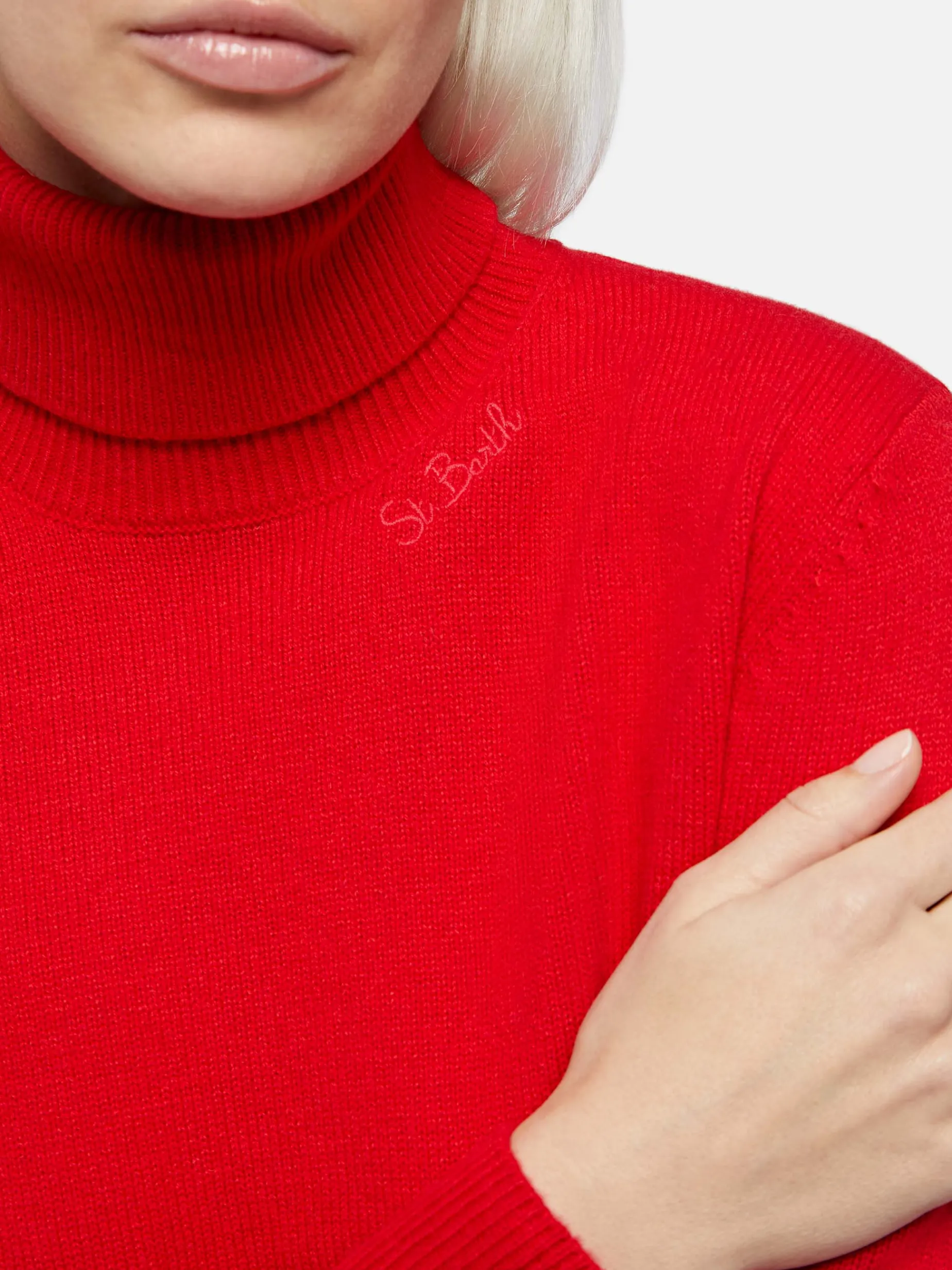 Maglione da donna rosso Moody a costine sottili