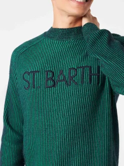 Maglione da uomo a costine mezzo collo verde