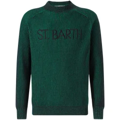 Maglione da uomo a costine mezzo collo verde