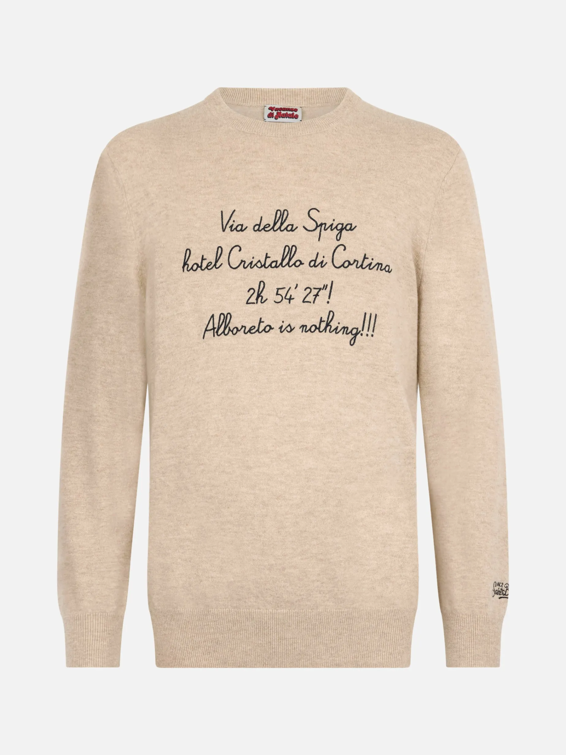 Maglione da uomo beige Heron Light con ricamo Via della Spiga... | VACANZE DI NATALE EDIZIONE SPECIALE