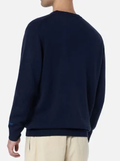 Maglione da uomo blu Heron con stampa Let the Weekend be gin