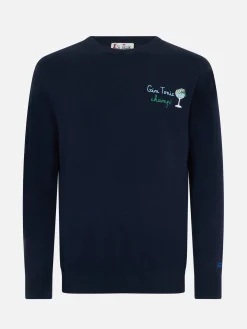 Maglione da uomo blu Heron con ricamo Gin Tonic Champ