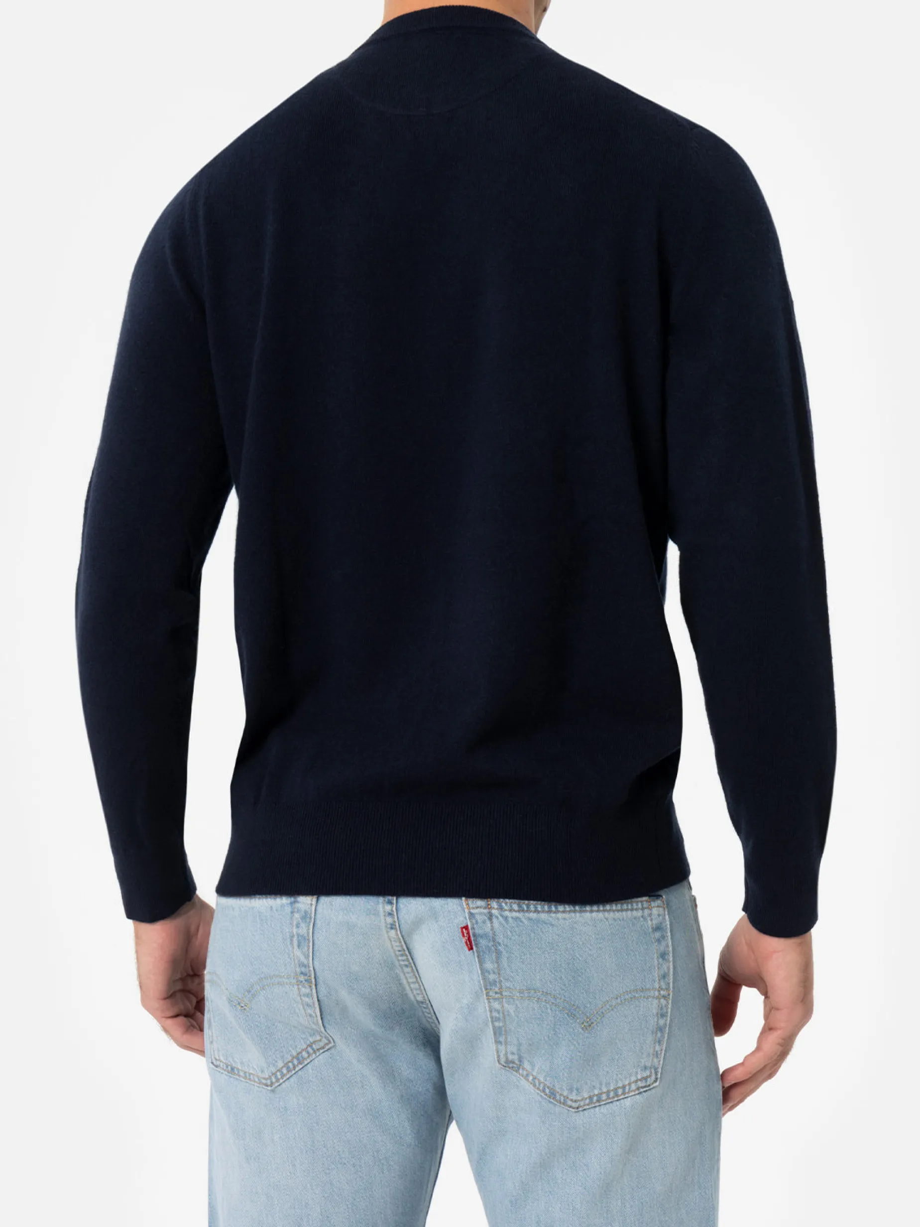 Maglione da uomo blu navy con scollo a V in misto cashmere Regent