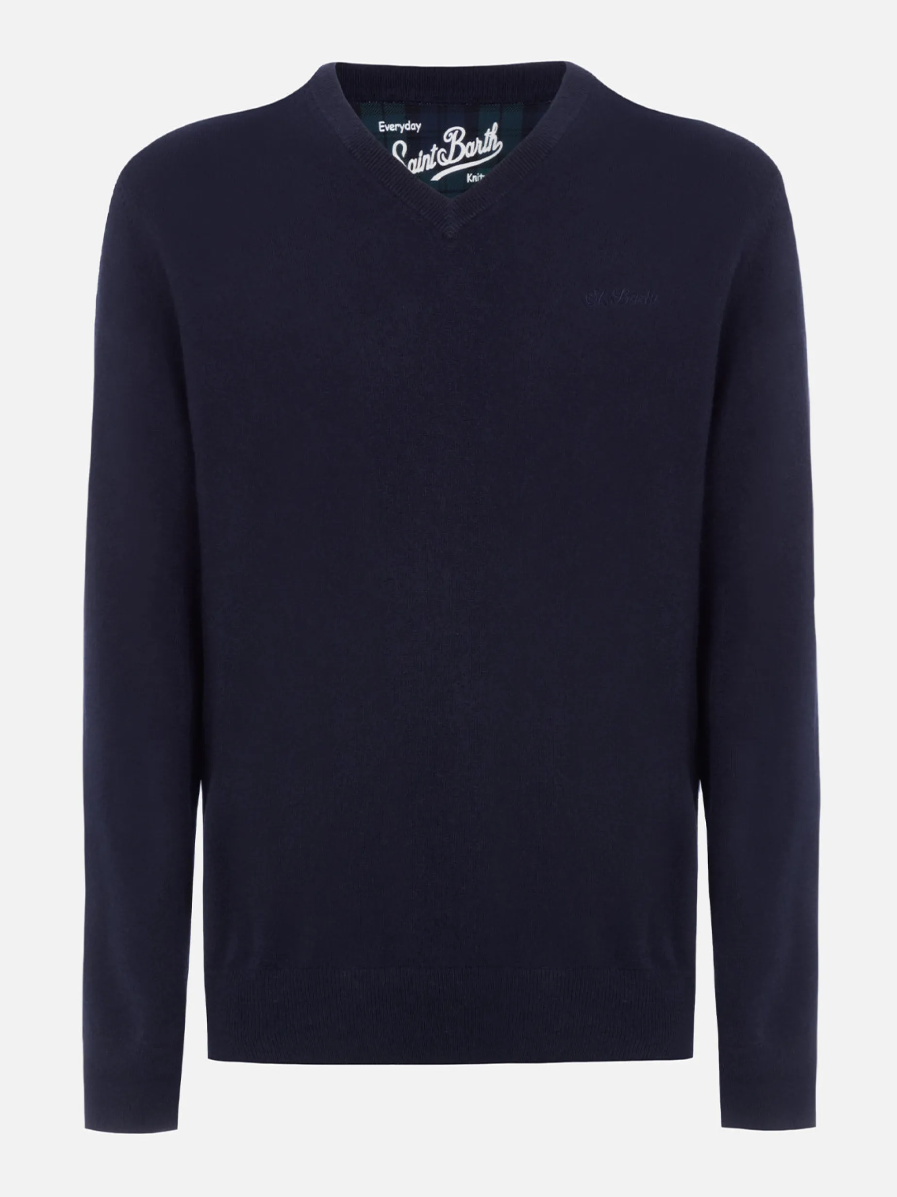 Maglione da uomo blu navy con scollo a V in misto cashmere Regent