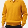 Maglione da uomo Downing in misto cashmere ocra a coste con collo polo