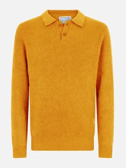 Maglione da uomo Downing in misto cashmere ocra a coste con collo polo