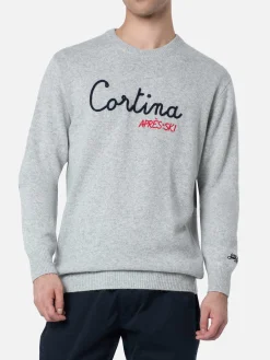 Maglione da uomo grigio Airone con ricamo Cortina apres ski
