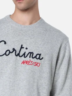 Maglione da uomo grigio Airone con ricamo Cortina apres ski