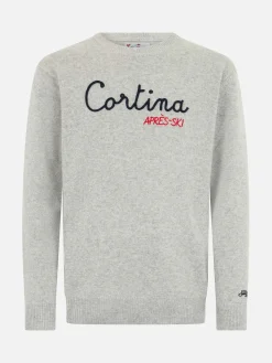 Maglione da uomo grigio Airone con ricamo Cortina apres ski