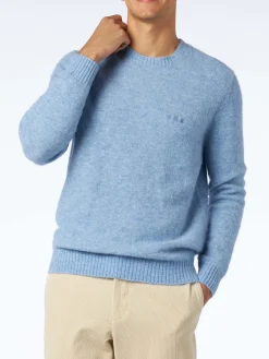 Maglione da uomo in lana stretch di colore azzurro con ricamo St. Barth