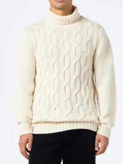 Maglione da uomo in misto cashmere a trecce Fisherman