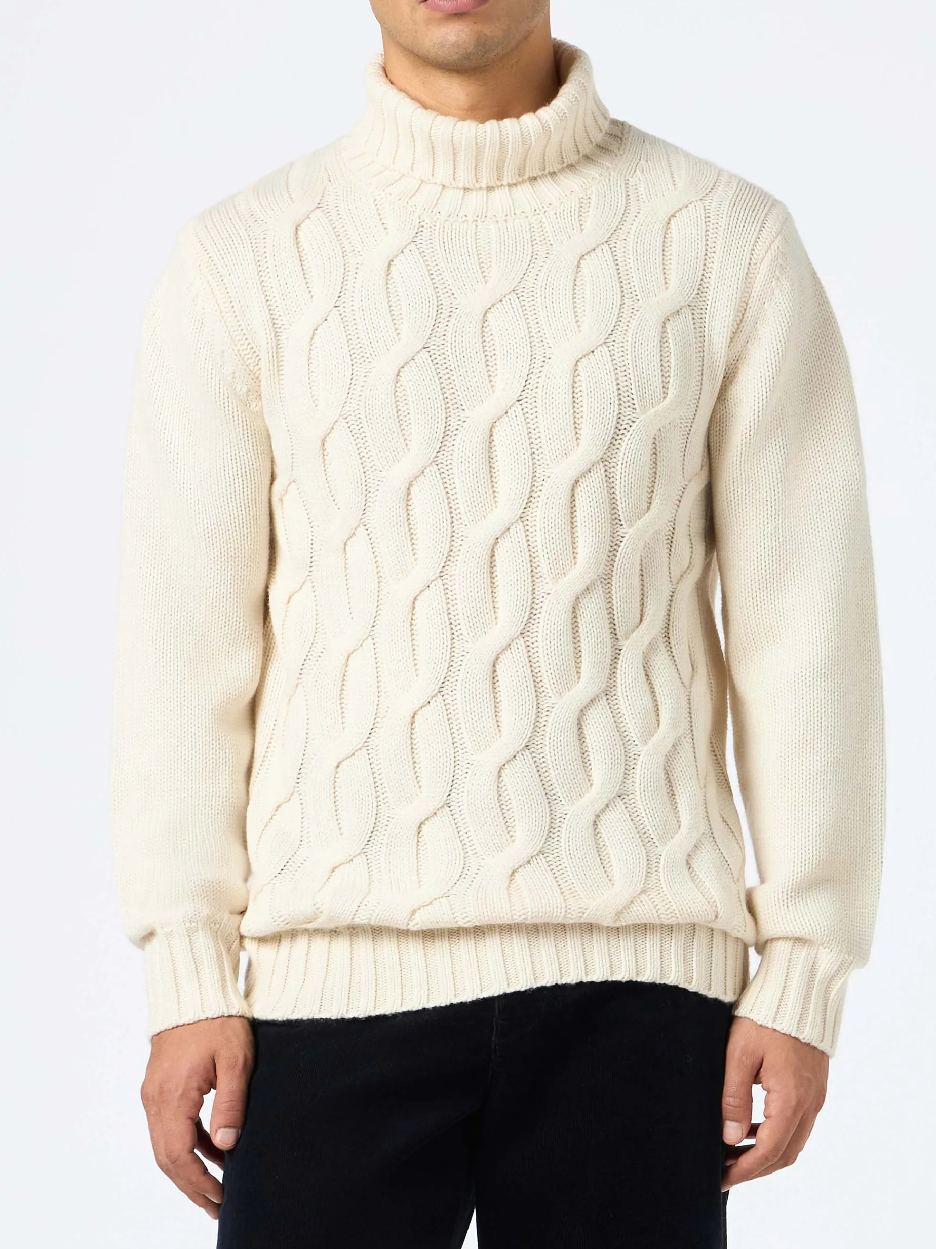 Maglione da uomo in misto cashmere a trecce Fisherman